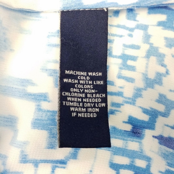 Chaps Blue White Semi Sheer Multiprint Short Dolman Sleeve Blouse Womens 3X - Picture 8 of 12